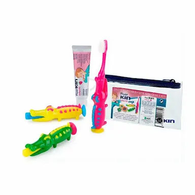 Kit Viagem Kin Infantil Jacaré Escova de Dente + Pasta de Dente 30g + Necessaire
