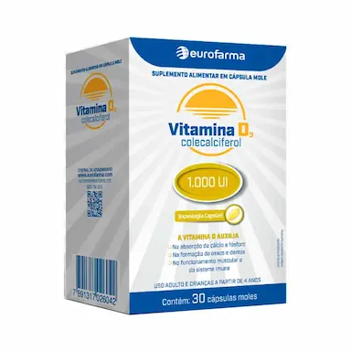 Vitamina D3 1.000 UI Eurofarma 30 cápsulas
