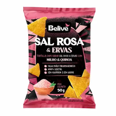 Tortilla Chips Belive Sabor Sal Rosa e Ervas Zero Glúten e Lactose 50g