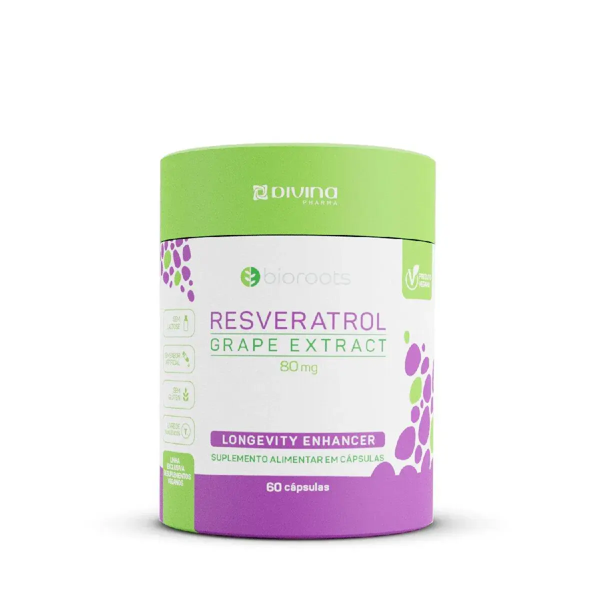 Suplemento Alimentar Resveratrol 80mg Bioroots 60 Cápsulas