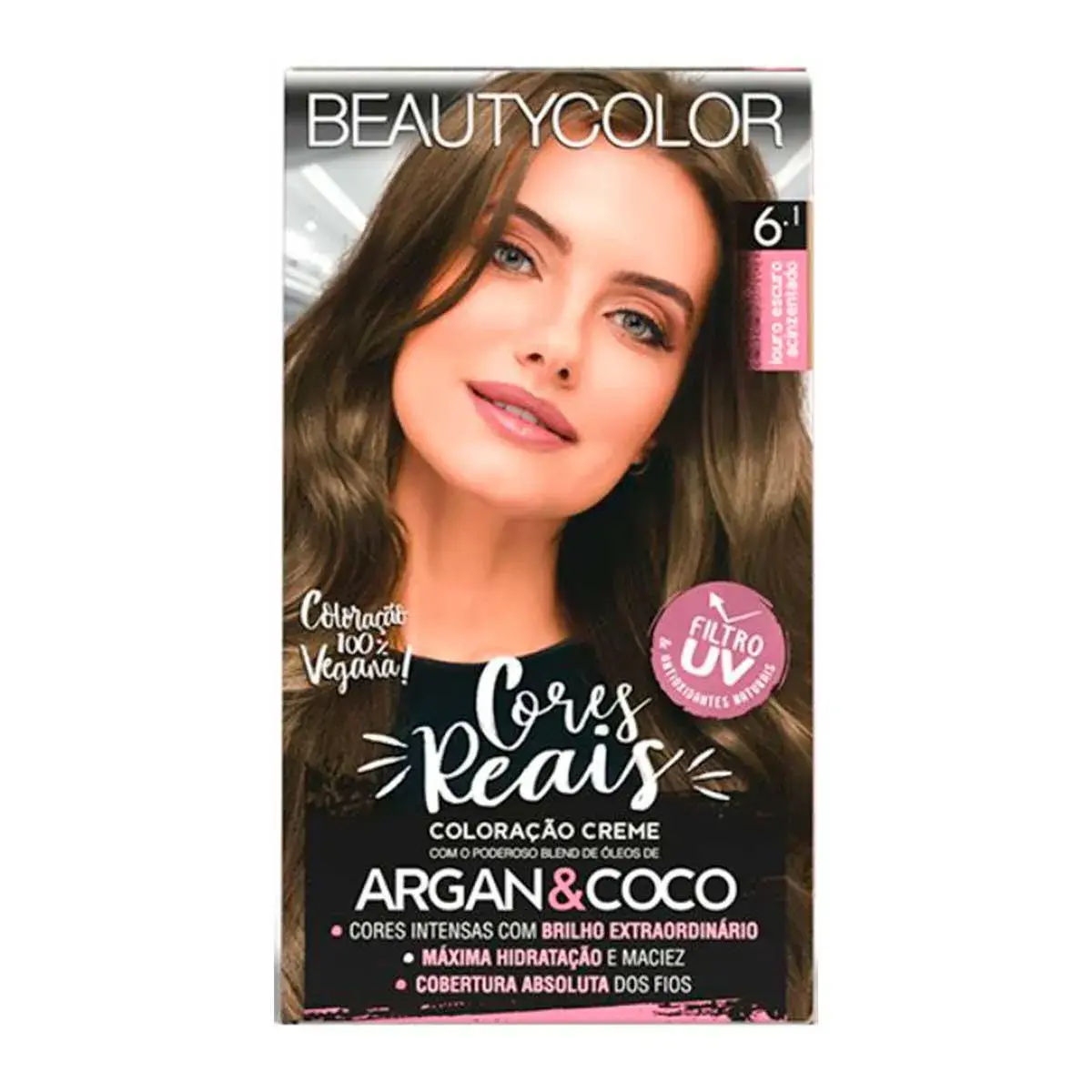 Coloração Creme Vegana Beautycolor Cores Reais 6.1 Louro Escuro Acinzentado