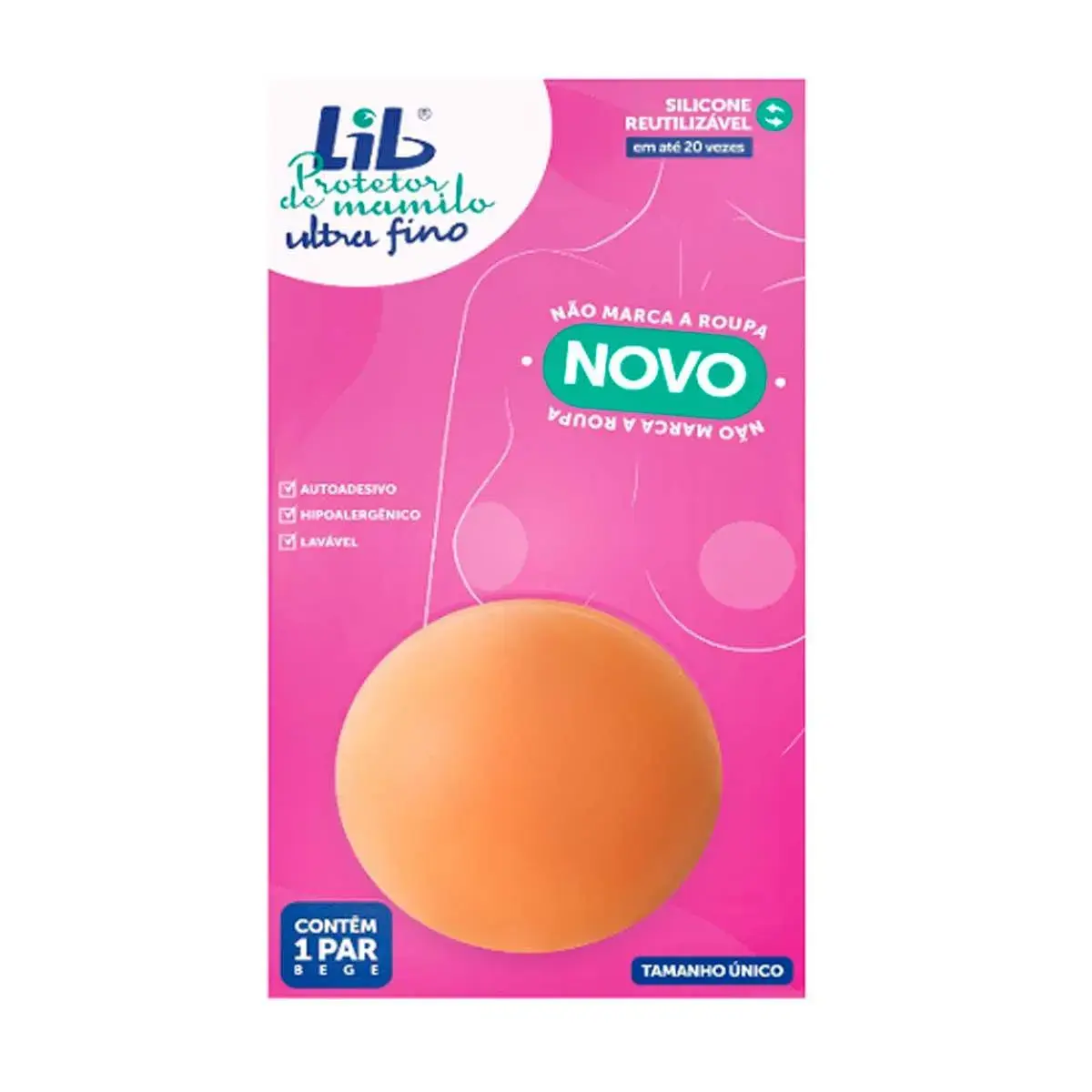Protetor de Mamilo Ultra Fino Reutilizável Lib 1 Par Bege