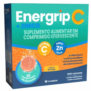 Vitamina C Efervescente + Zinco Energrip C Laranja 30 comprimidos