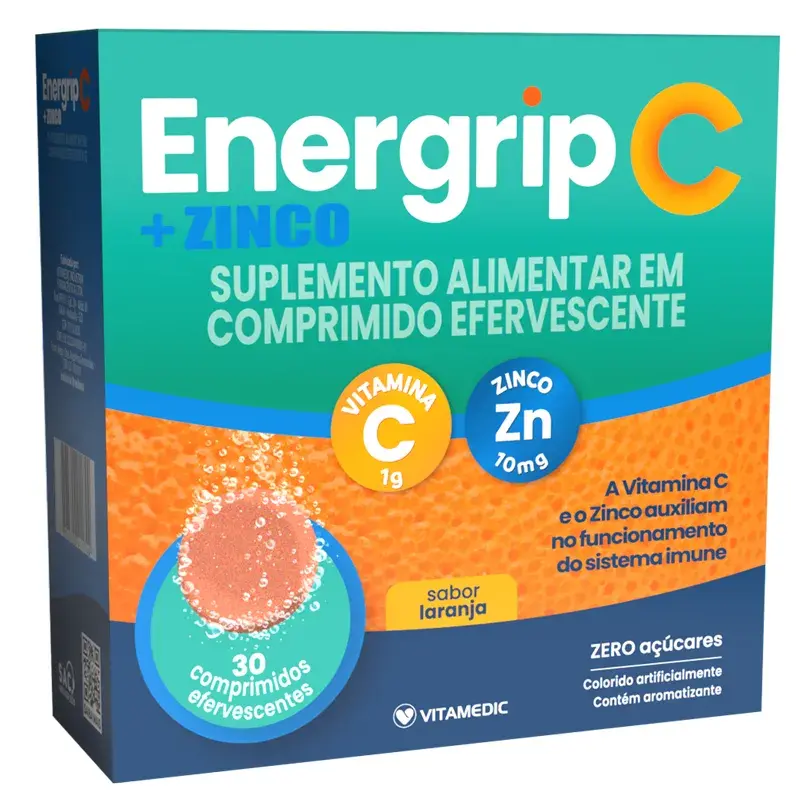 Vitamina C Efervescente + Zinco Energrip C Laranja 30 comprimidos
