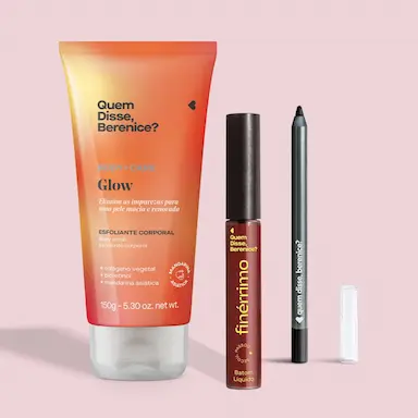 COMBO ESFOLIANTE CORPORAL GLOW 150G  +  LáPIS PARA OLHOS 1,2G +  BATOM LíQUIDO 5ML