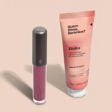 COMBO MAKE E CUIDADOS: CREME HIDRATANTE PARA MãOS LICHIA + BATOM LíQUIDO SUPERMATE ROSALI