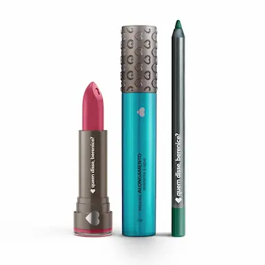 KIT MáSCARA DE CíLIOS ALONGAMENTO RESISTENTE à ÁGUA + BATOM HIDRATANTE ARMAROSA + LáPIS OLHOS VERDEZULEX