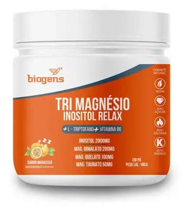 TRI MAGNéSIO INOSITOL RELAX, TRIPTOFANO + B6 180G, BIOGENS Maracujá