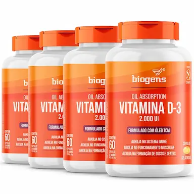 KIT 4X ULTRA VITAMINA D3 2000UI 60 CAP&amp;amp;#039S GEL TCM BIOGENS Neutro