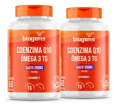 KIT C/ 2X COENZIMA Q10 100MG + ÔMEGA 3 TG, 60CPS, BIOGENS SEM Sabor.