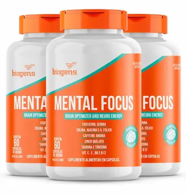 KIT 3X MENTAL FOCUS, OTIMIZADOR CEREBRAL 60 CáPS BIOGENS Neutro