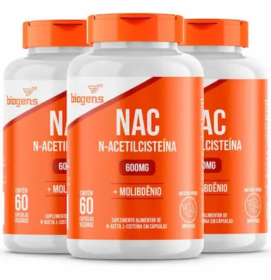 KIT 3X NAC 600MG + MOLIBDêNIO 30 CAPS VEGANAS, BIOGENS Neutro