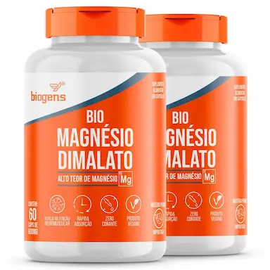 KIT 2X BIO MAGNéSIO DIMALATO VEGANO ALTO TEOR 60CPS BIOGENS Neutro