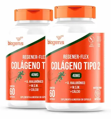 KIT 2X REGENER FLEX, COLáGENO TIPO 2, CáLCIO, 60 CPS BIOGENS SEM Sabor