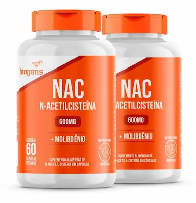 KIT 2X NAC 600MG + MOLIBDêNIO 30 CAPS VEGANAS, BIOGENS Neutro