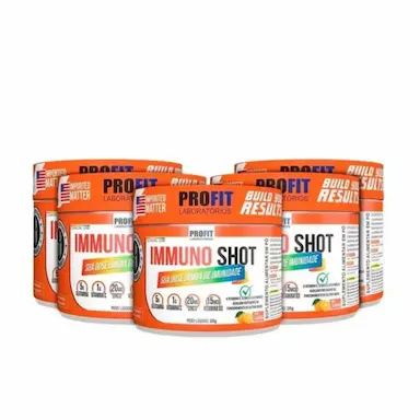 KIT 5 IMMUNO SHOT C/ VIT C + D3 + GLUTAMINA + ZINCO 200G - PROFIT 200 G Laranja