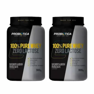 KIT 2 WHEY PROTEIN ZERO LACTOSE 100% PURE 900G - PROBIOTICA 900 G Baunilha