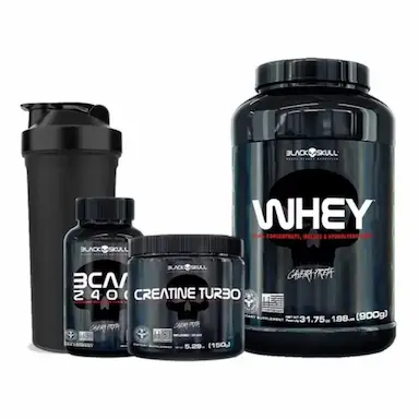 COMBO CAVEIRA WHEY POTE + BCAA + CREATINA - BLACK SKULL
