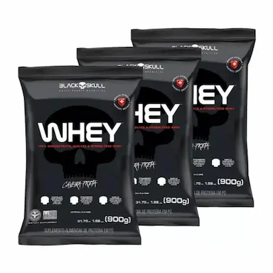 KIT 3X WHEY 100% PURE - BLACK SKULL Morango