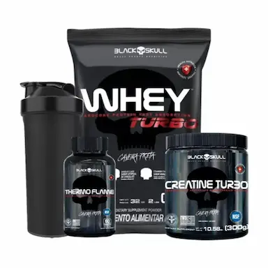COMBO CAVEIRA WHEY + CREATINA + THERMO FLAME -BLACK SKULL