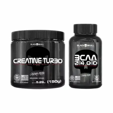KIT BCAA 2400 + CREATINA TURBO 150G - BLACK SKULL 150 G SEM Sabor