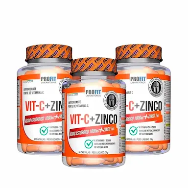 KIT 3 VIT C 1000MG ÁCIDO ASCóRBICO - PROFIT LABS 300 G SEM Sabor