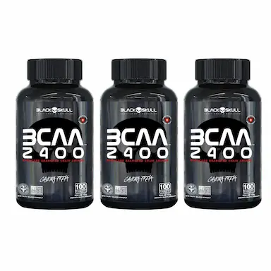 KIT 3 BCAA 2400 - 100 TABLETES - BLACK SKULL 100 CÁpsulas SEM Sabor