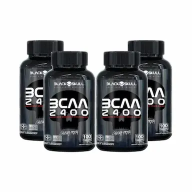 KIT 4 BCAA 2400 100 TABS - BLACK SKULL 100 CÁpsulas SEM Sabor
