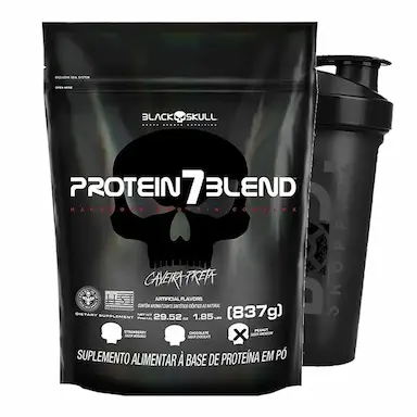 WHEY PROTEIN 7 BLEND (SC) 840 G (MORANGO) + SHAKER - BLACK SKULL KIT MORANGO