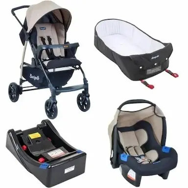 CARRINHO ECCO BEGE + CADEIRA TOURING X + BASE + NINHO - BURIGOTTO