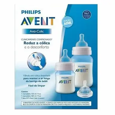 MAMADEIRAS CLASSICAS ANTI-COLICA 2 UNID. 125ML, 260ML AZUL (SCD809/37)- AVENT