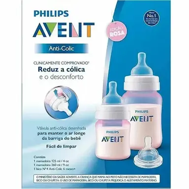 MAMADEIRAS CLASSICAS ANTI-COLICA 2 UNID. 125ML, 260ML ROSA (SCD809/36) - AVENT