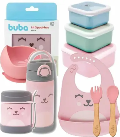 KIT 6 PEÇAS ALIMENTAÇÃO ROSA - BUBA