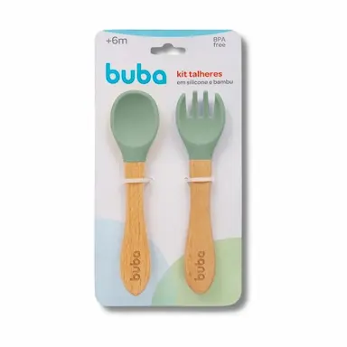 CONJUNTO DE TALHERES EM SILICONE E BAMBU - BUBA