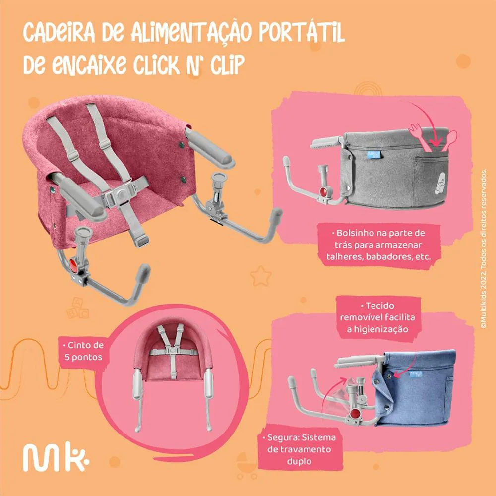 CADEIRA DE ALIMENTAçãO DE ENCAIXE EM MESA 6M-15KG MULTIKIDS BABY CLICK N' CLIP ROSA - BB378 BB378
