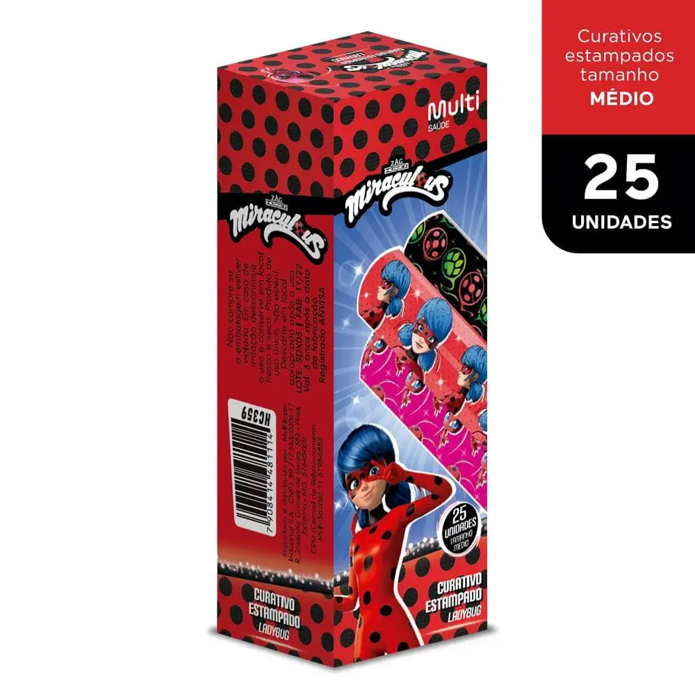 CURATIVO ESTAMPADO LADY BUG COM 25 UN MIRACULOUS - HC359 HC359