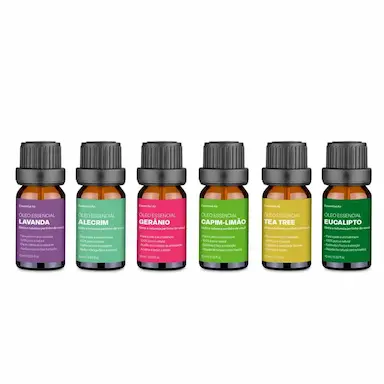 KIT COM 6 ÓLEOS ESSENCIAIS LAVANDA ALECRIM GERâNIO CAPIM LIMãO TEA TREE E EUCALIPTO MULTI SAúDE - HC165 HC165
