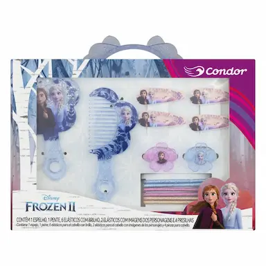 KIT ESPELHO + PENTE + 8 ELáSTICOS + 4 PRESILHAS FROZEN II