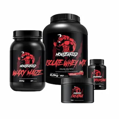 ISOWHEY(2KG) + TESTO(60 CáPSULAS) + WAXY MAIZE(800G) + CREA(100G) - MORANGO - MONSTERFEED