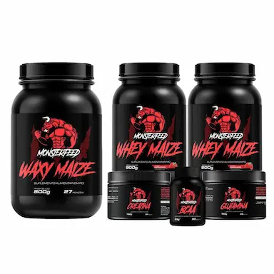 2X WHEY (900G) + WAXY (800G) + CREA + GLUTA (100G) + BCAA - MORANGO - MONSTERFEED