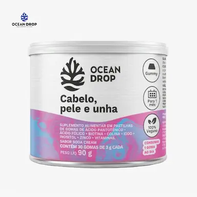 GUMMY CABELO, PELE E UNHA 90G 30 GOMAS OCEAN DROP Soda Cream