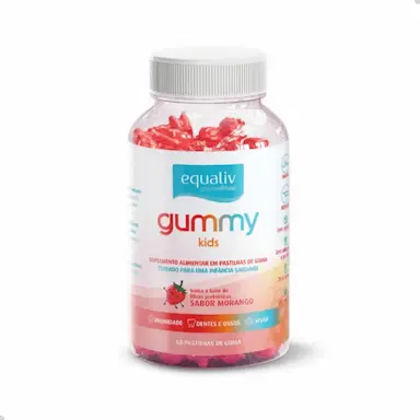 SUPER GUMMY KIDS FIBRAS E PREBIóTICOS 3G 60 GOMAS EQUALIV Morango