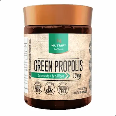 GREEN PROPOLIS EXTRATO VERDE 10MG 60 CAPSULAS NUTRIFY SEM Sabor