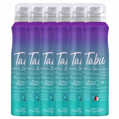 KIT DESODORANTE AEROSOL ANTITRANSPIRANTE TABU ZEN 150ML COM 6 UNIDADES