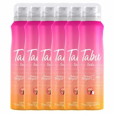 KIT DESODORANTE AEROSOL ANTITRANSPIRANTE TABU LINDA 150ML COM 6 UNIDADES