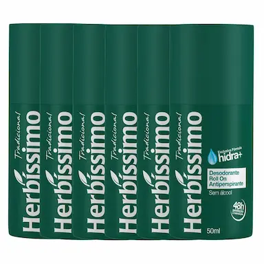 KIT DESODORANTE ROLL-ON HERBISSIMO TRADICIONAL 50ML COM 6 UNIDADES