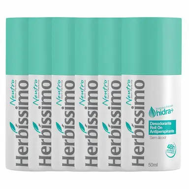 KIT DESODORANTE ROLL-ON HERBISSIMO NEUTRO 50ML COM 6 UNIDADES