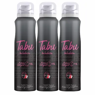 KIT DESODORANTE AEROSOL ANTITRANSPIRANTE TABU BALADEIRA 150ML COM 3 UNIDADES