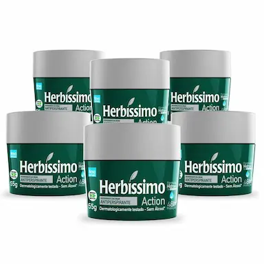 KIT DESODORANTE CREME ANTITRANSPIRANTE ACTION HERBISSIMO 55G COM 6 UNIDADES