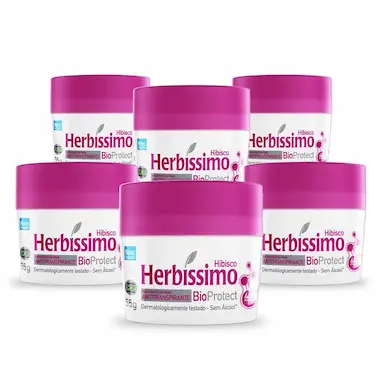 KIT DESODORANTE HERBíSSIMO CREME ANTITRANSPIRANTE BIOPROTECT HIBISCO 55G COM 6 UNIDADES